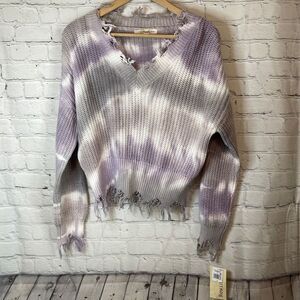 Rewind Women’s‎ Tie Dye Vneck Sweater with Destruction size small new with tags
